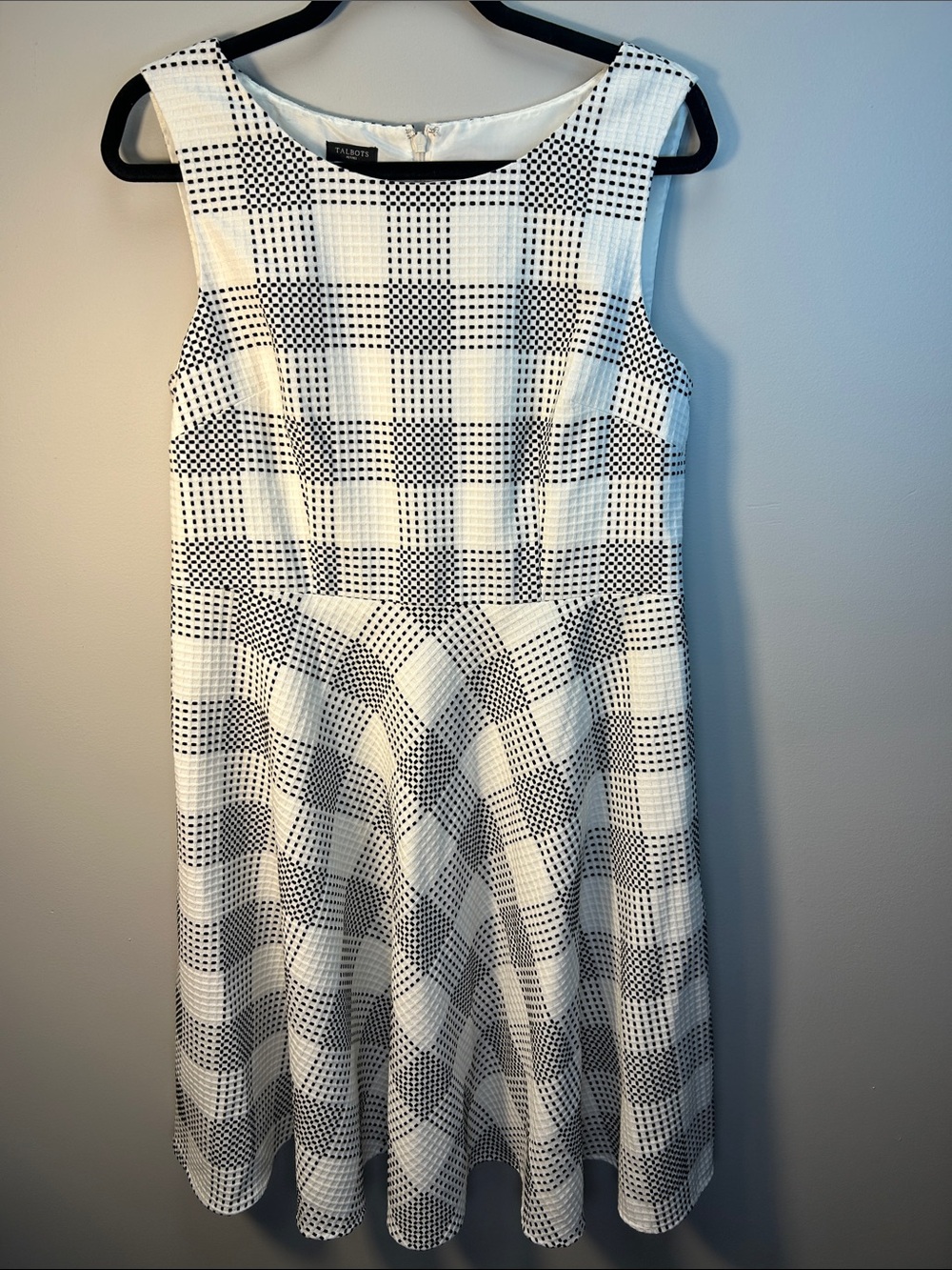 Talbots Black and White Checked Sleeveless Midi Dress